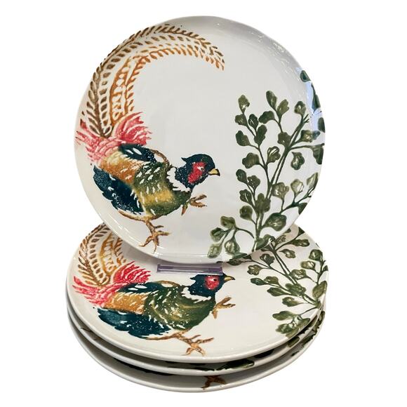 Vietri Fauna Pheasant Ceramic Salad Plates 9in Set of 4 Limited Edition New - Picture 13 of 14